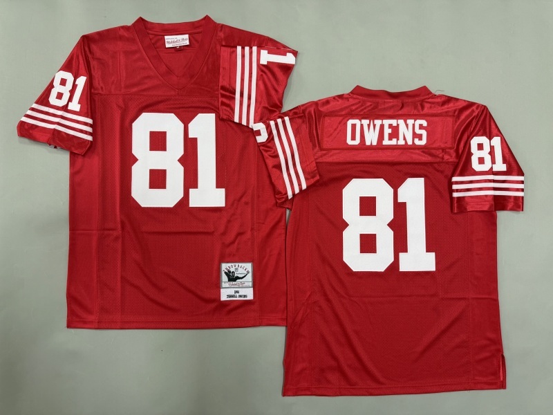 Men 2025 San Francisco 49ers #81 Owens red Throwback Limited NFL Jersey style 001